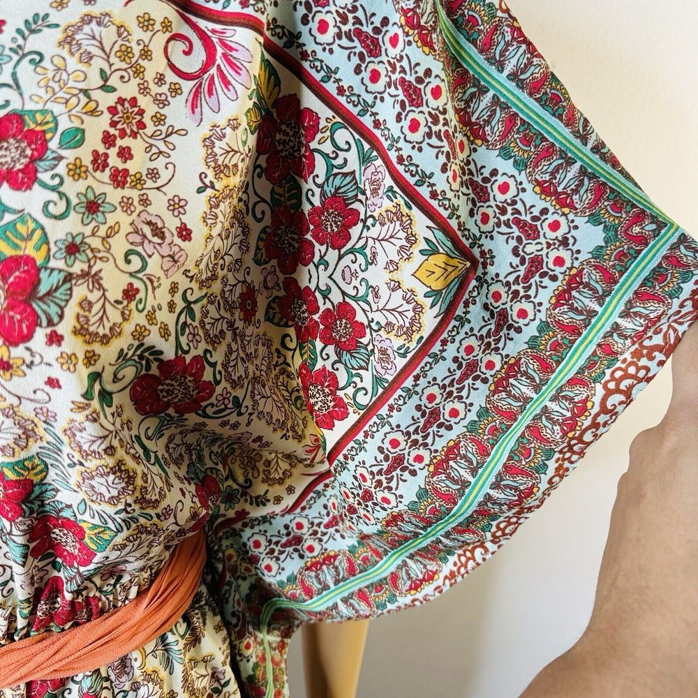 Zara TRF Kaftan Top M Boho Caftan Polyester Floral Coastal Cover Up dress - Picture 7 of 14